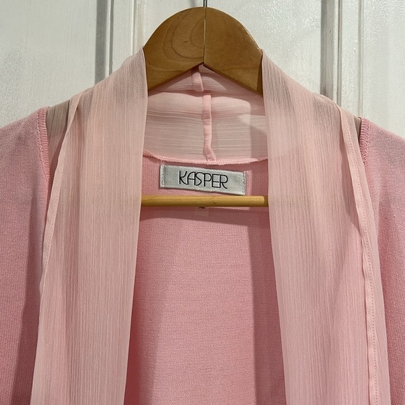 Kasper Chiffon Front Cardigan Sweater in Tutu Pink - Size Large - Picture 4 of 8